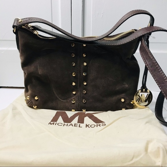 MICHAEL MICHAEL KORS Uptown Astor Brown Suede Studded Bag - Picture 1 of 7
